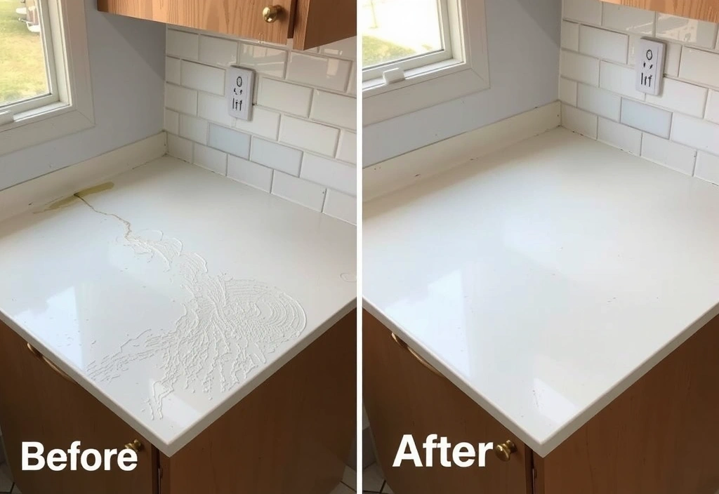 After: Spotless kitchen counter with restored grout